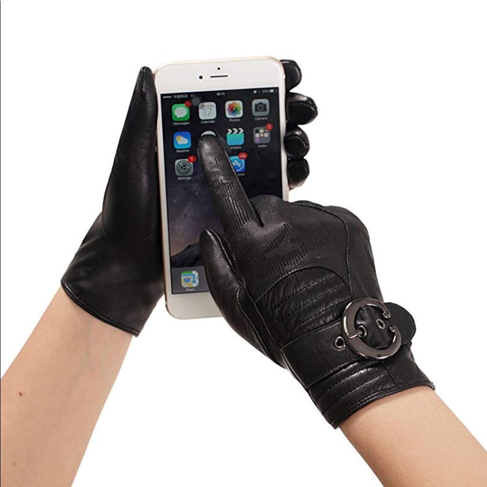 Goatskin leather gloves touch phone